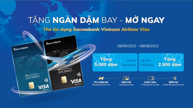 Tặng ngàn dặm bay – Mở ngay Thẻ tín dụng liên kết Sacombank – VNA – Visa