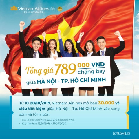 Vietnam Airlines mở bán 30.000 vé máy bay giữa Hà Nội – TP.HCM  giá 789.000 đồng
