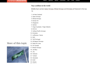 Báo chí quốc tế đồng loạt đưa tin 25 hãng hàng không tốt nhất thế giới